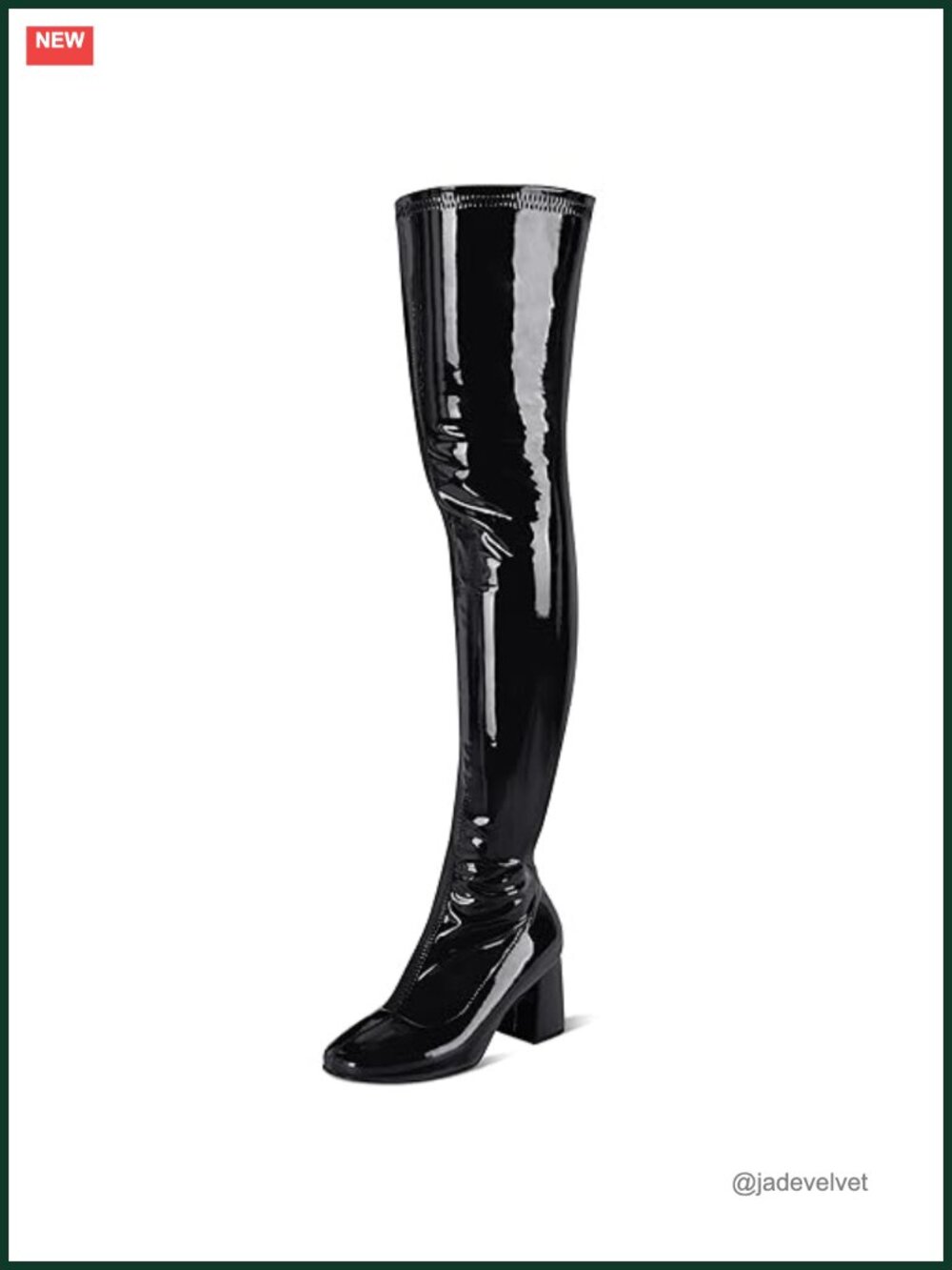 Women's Patent PU Over the Knee Thigh High Boots Square Toe Chunky Heel Side Zip